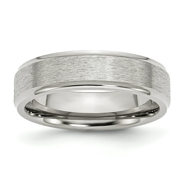 Stainless Steel Ridged-Edge 6mm Satin and Polished Band Ring 7 Size