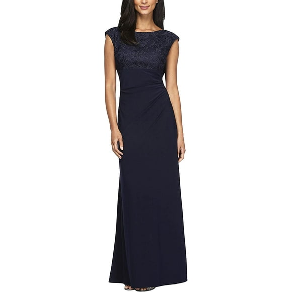 Alex Evenings Womens Long Cowl Back Dress Petite and Regular 8 Long Cowl Back Dress Petite and Regular Navy
