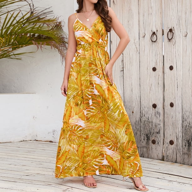 WILLBEST Vestidos De Verano Para Mujer, Vestido Largo Elegante Sin Mangas Con Cuello En V Y Estampado Floral Belleza De Talla Grande Para Mujer De Verano 2023