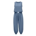 thumbnail image 6 of Chbgutlmr Womens Cotton Linen Sets Sleeveless Crew Neck Crop Tank Tops Cinch Bottom Elastic Waist Joggers Casual Loose Summer 2 Piece Outfits, 6 of 9