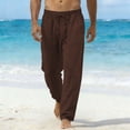 thumbnail image 2 of Hinvhai Men's Casual Linen Cotton Pants Elastic Waist Summer Beach Trousers Lightweight Yoga Vacation Pants Brown, 2 of 7