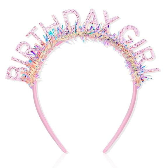 Birthday  Headband Crown , Sparkly Pink Glitter Letter Tiara "Birthday" One Size Fits All, Happy Birthday Party Decorations & Gift for Her