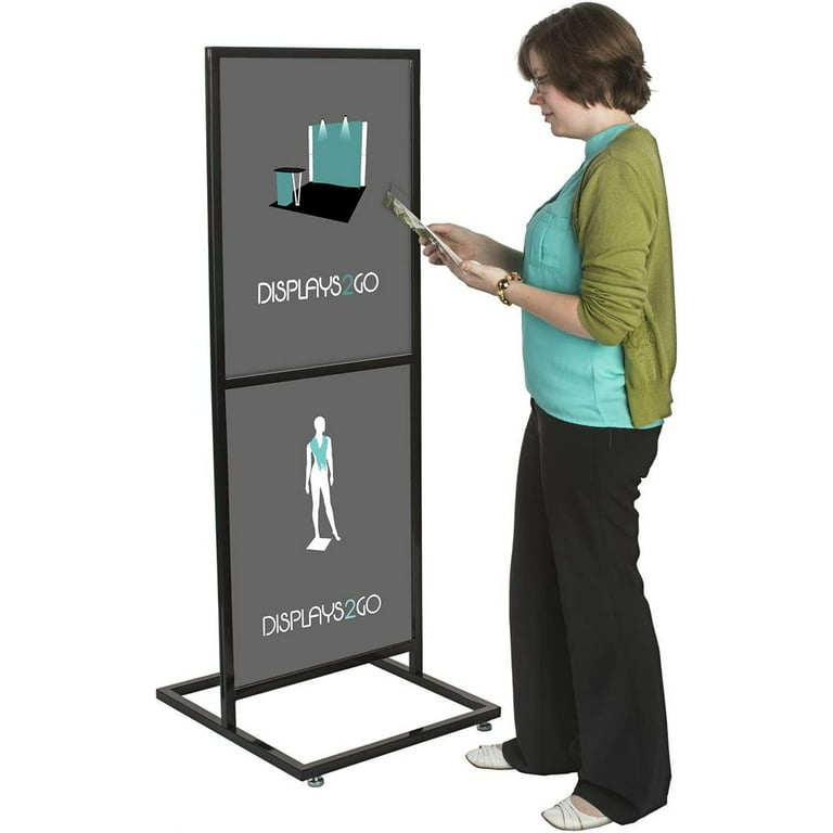 Displays2Go Freestanding Poster Stand for 2 Graphics, 2 Sided Floor Stand,  Portrait Sign Holder - Black (TWN2BK) 