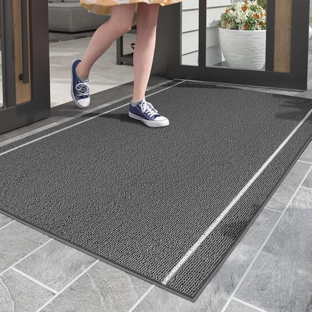 pabube outdoor doormat 35 x 59 non slip doormat absorbent welcome mat low profile dirt trapper outdoor mat front door mat entry rug gray