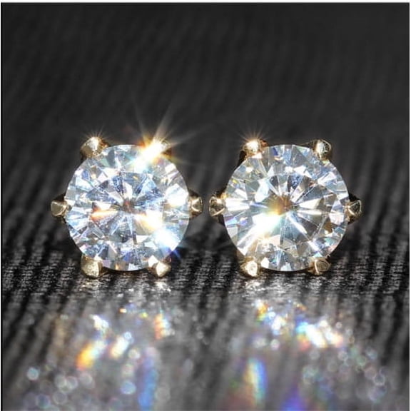14k Yellow Gold Plated 6 mm Round Cut VVS1 Moissanite Solitaire Stud Earrings