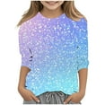 thumbnail image 1 of lcziwo Cadeaux pour Filles! Hauts à Paillettes à Manches 3/4 pour Filles Mode T-Shirts de Fête des Fêtes à Imprimé à Paillettes Décontractés Chic Tunique à Col Rond Multicolore, 1 of 6