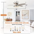 thumbnail image 4 of 52" Modern Glass Shade Flush Mount Ceiling Fan with Remote and Light, Chrome Low Profile Chandelier Ceiling Fan, 4 of 13