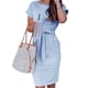 thumbnail image 4 of Vestido camisero a rayas de verano UVN para mujer, manga corta, informal, con lazo en la cintura y bolsillos, 4 of 5