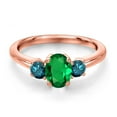 thumbnail image 3 of Gem Stone King 18K Rose Gold Plated Silver Green Nano Emerald and Blue Diamond Engagement Ring for Women | 0.90 Cttw | Oval 7X5MM | Gemstone May Birthstone | Size 8, 3 of 6