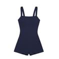 thumbnail image 4 of Pounoo Workout Sets for Women Ribbed Halter Neck Square Neck Bodysuit with High Waist Shorts Casual Gym Running Beach Matching Outfits, 4 of 5