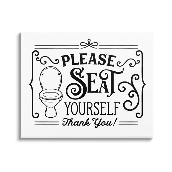 Stupell Industries Seat Yourself Vintage Style Bathroom Toilet Design Graphic Art Gallery Wrapped Canvas Print Wall Art, Design by Lettered and Lined