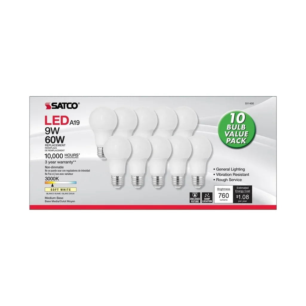 Satco 60W Equivalent Warm White A19 Medium LED Light Bulb (10-Pack) S11400
