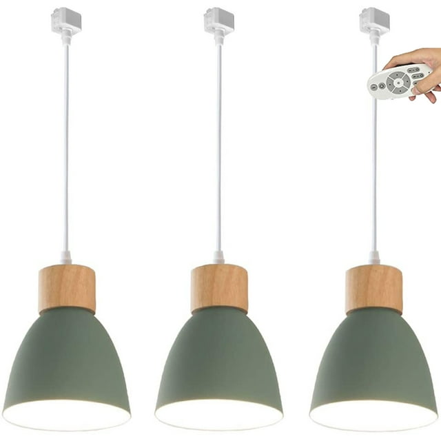 FSLiving Remote Control Pendant Light H-Type Track Pendant Light Stepless Dimming Pendant Light Macaroon Aluminum Shade Pendant Lighting for Kitchen Counter Customizable Cord Length--1 Light(Green)