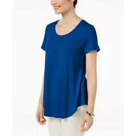 JM Women's Collection Scoop-Neck Top Bright Blue Size Small