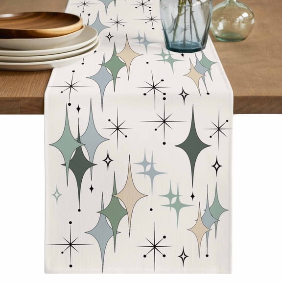 Table Runner 72 Inches Long for Kitchen Dining, Green Beige Diamond Dresser Scarf Farmhouse, Dining Table Decorations for Wedding/Parties, Modern Geometric Middle Century Pink 13 x 72 In