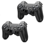 RetroFam 2 Pack Wireless Controller compatible for Playstation PS3 Console, Black