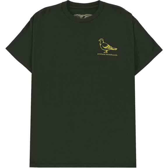 Anti Hero Basic Pigeon Short Sleeve T-Shirt Forest Green Yellow, Small, Men's