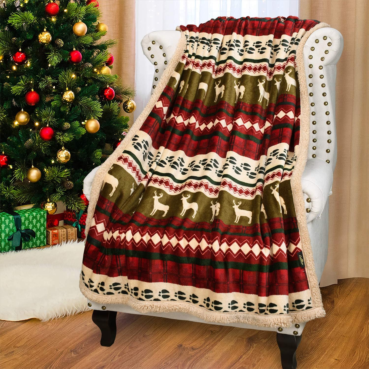 Newhomestyle Christmas Sherpa Throw Blanket, Xmas Theme Throws, Plush