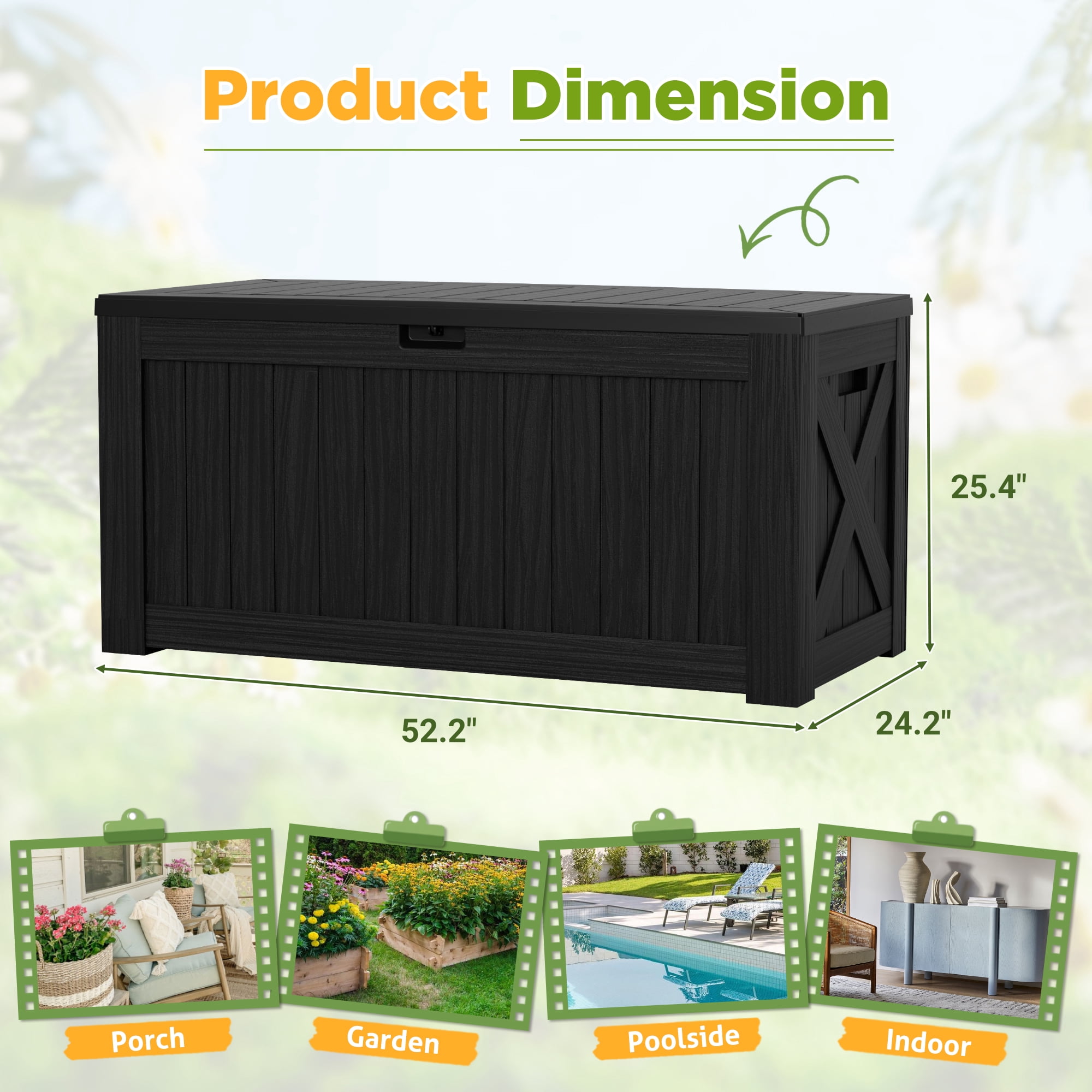 Vineego Storage Outdoor Lockable 120 Gallon Resin Deck Box, Black
