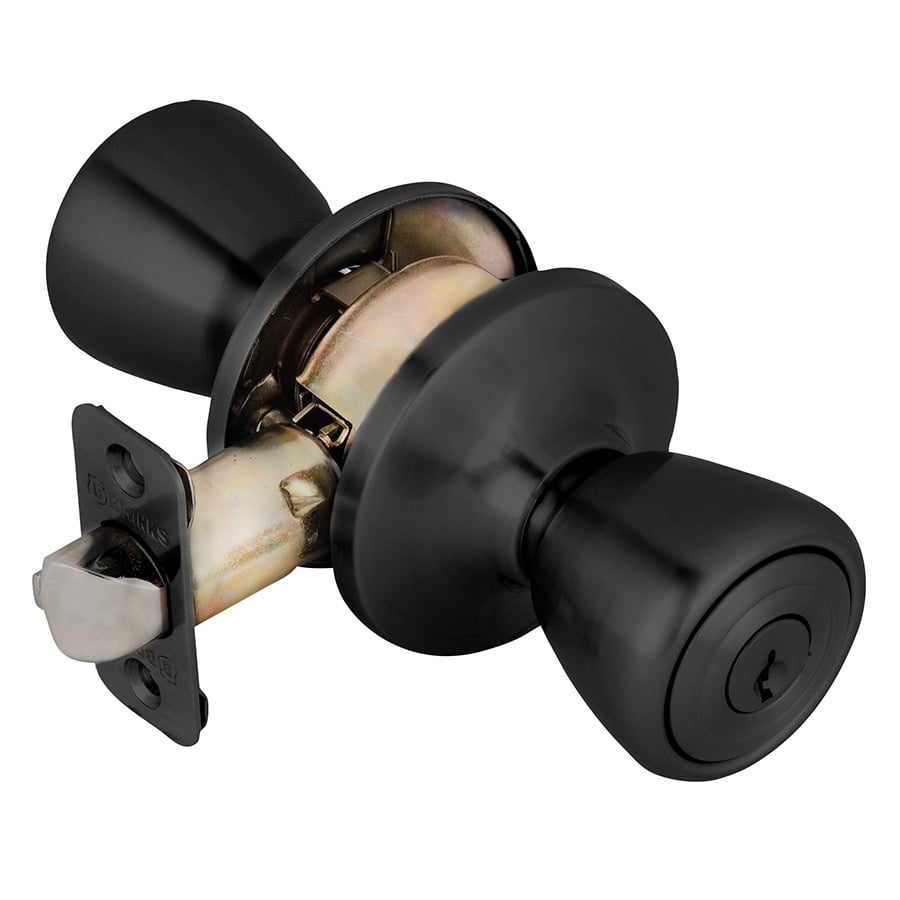 Brinks Keyed Entry Tulip Style Doorknob, Matte Black Finish