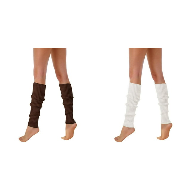 Lot de 2 (Blanc 1PCS & Café 1PCS) Chaussettes de Poussette Multipack 80S 90S Chauffe-Jambes Chaussettes de Compression Femmes pour Femmes Néon