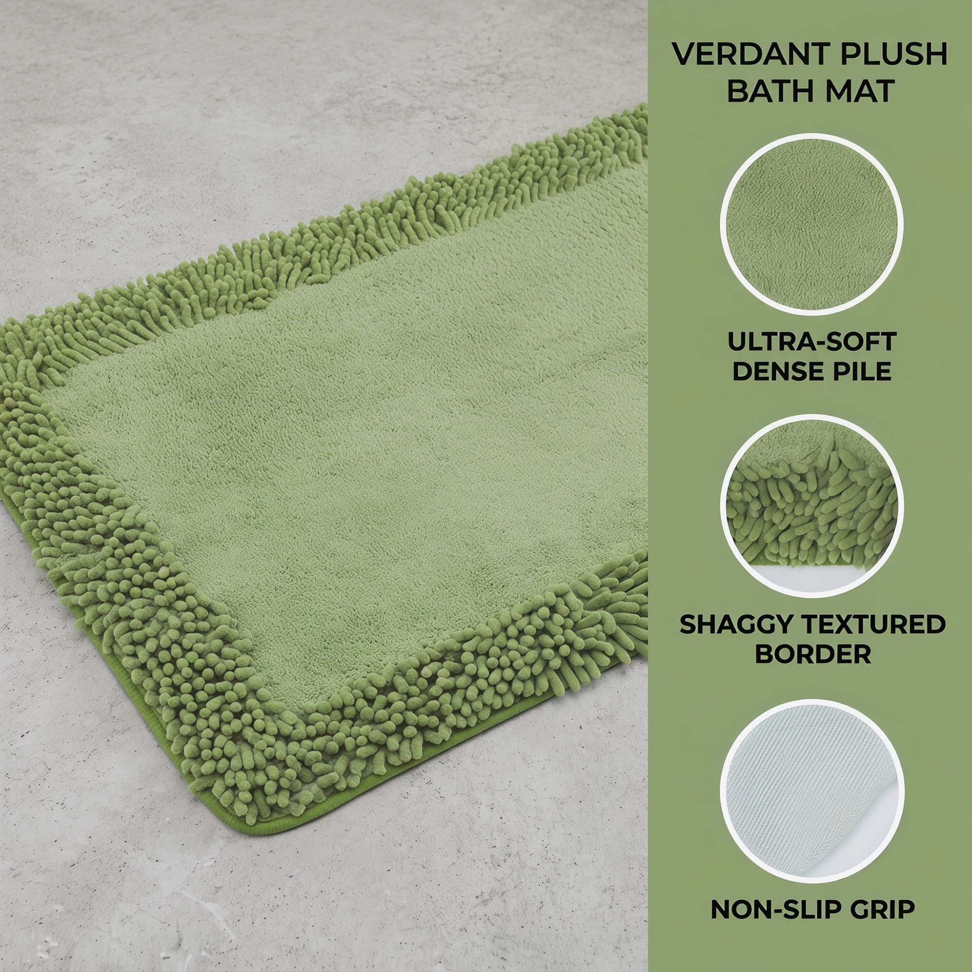 Unique Bargains Chenille Non Slip Bath Mat Ultra Soft Absorbent Shower Rug Green 24" x 16"