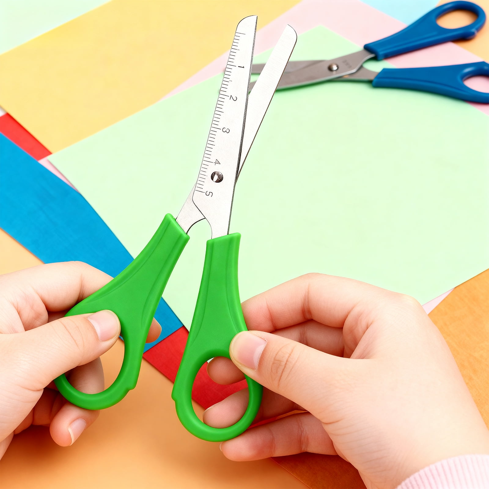 AGCAN 100 Pack Scissors Bulk with scale, 5 Inch Blunt Tip Safety Scissors for Classrooms, Sewing Craft Supplies