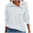 thumbnail image 1 of JUNWELL Spring New Women‘s Retro Casual Neck Zipper Solid Color Sweater Plaid Pullover Sweater Top, 1 of 4