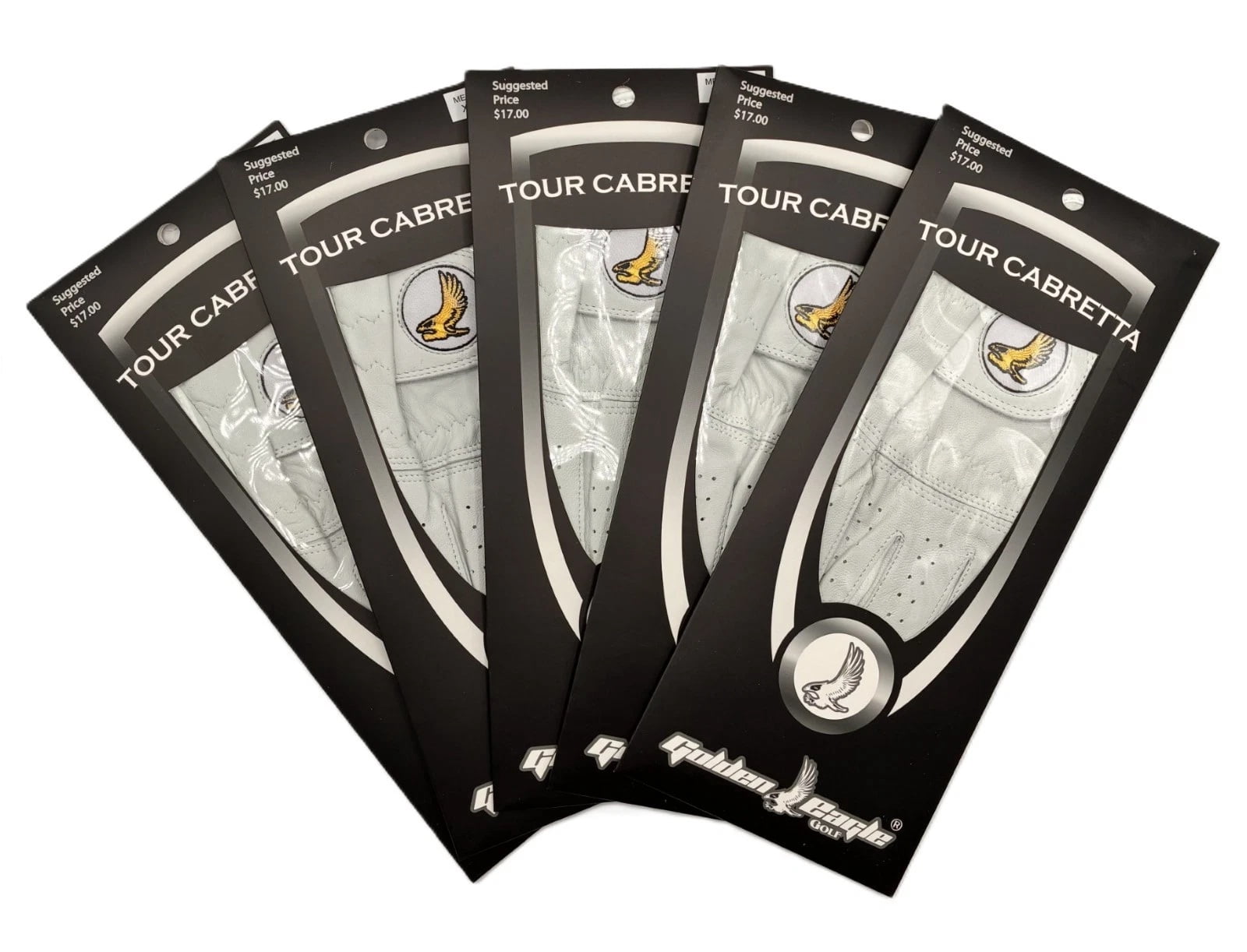 Golden Eagle Golf Glove, White, 5-Pack, Men Left Hand, Medium/Large