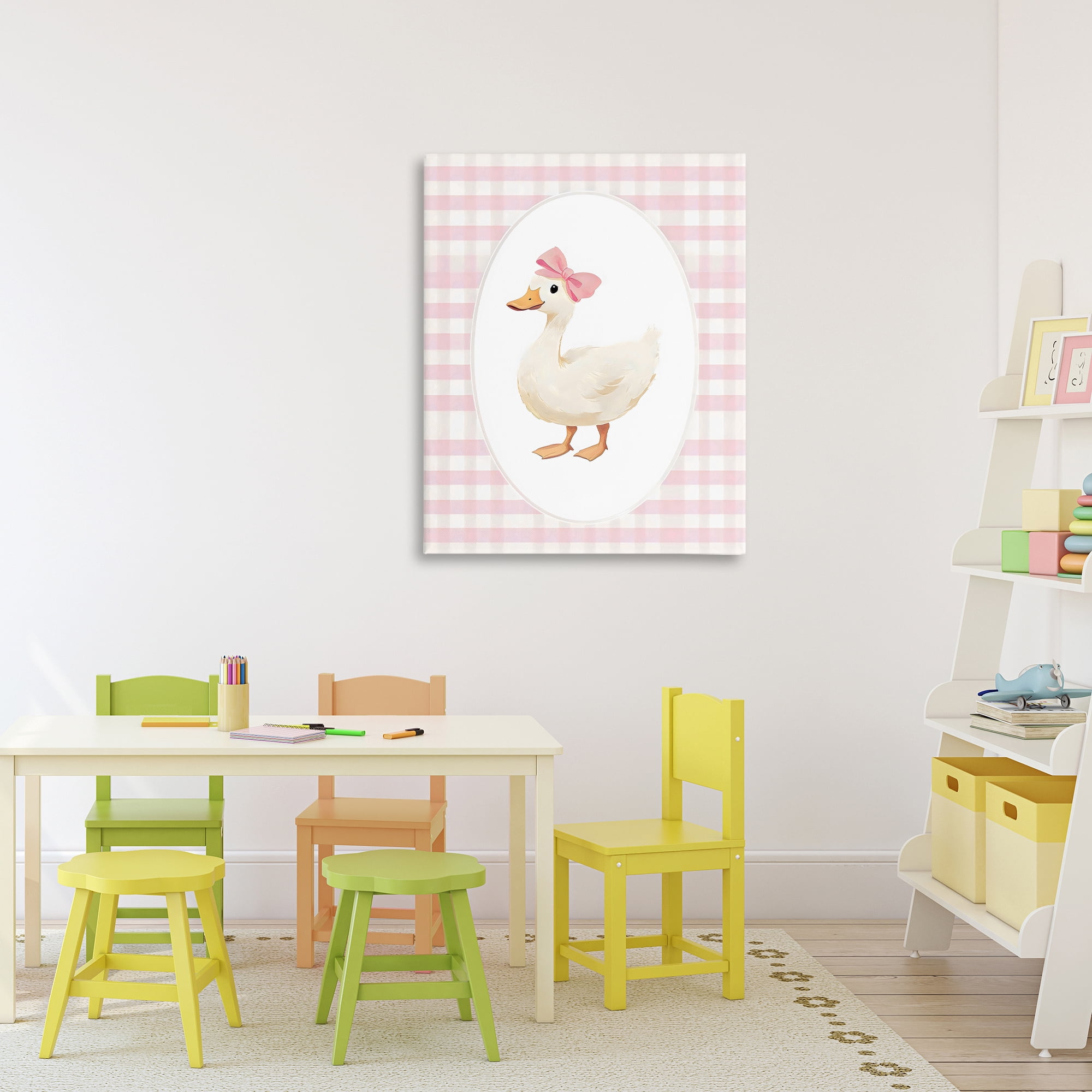 Stupell Industries Pink Gingham Duckling Canvas Wall Art, design by Arlington Prints