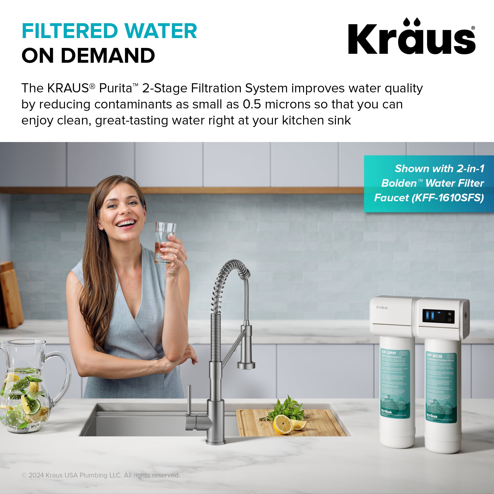 KRAUS Purita 2-Stage Under Sink Water Filtration System with Digital Display Monitor