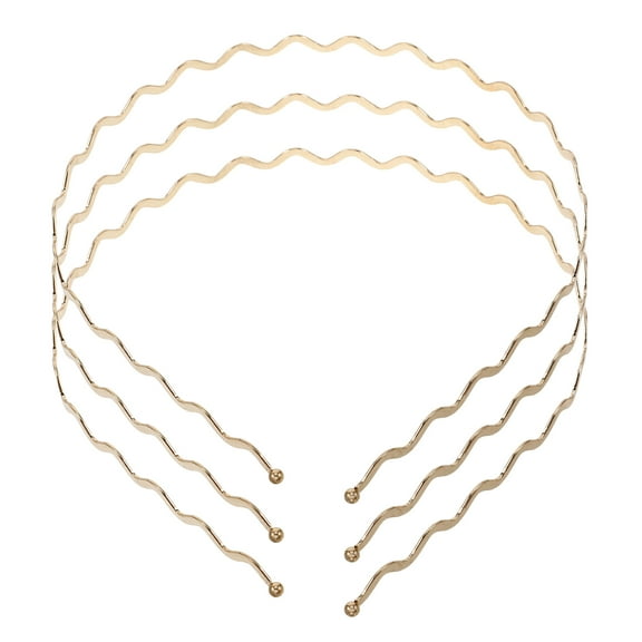 OUNONA Set of 3 Golden Metal Wavy Hair Hoops for Women, Ideal for Yoga and Workout Use with Spring Design