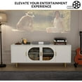 thumbnail image 5 of ARTPOWER Modern TV Stand for TVs up to 70+ inch, Glass Door Television Console Table with Gold Leg, Entertainment Center with Storage Cabinet, Wood Media Furniture for Bedroom, Living Room, White, 5 of 7