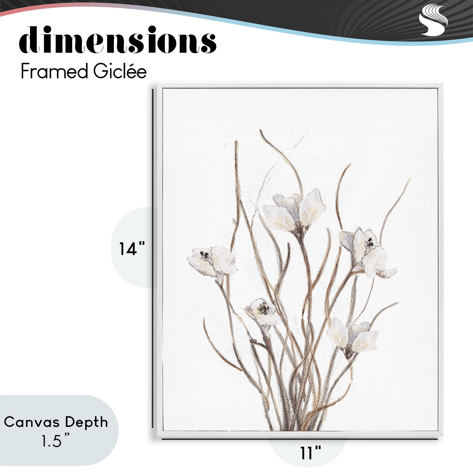 Stupell Industries Curly Floral Branches White Framed Giclee Art, design by Lanie Loreth