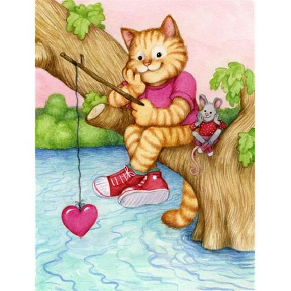 Valentine Cat Fishing for Love Flag Canvas House Size