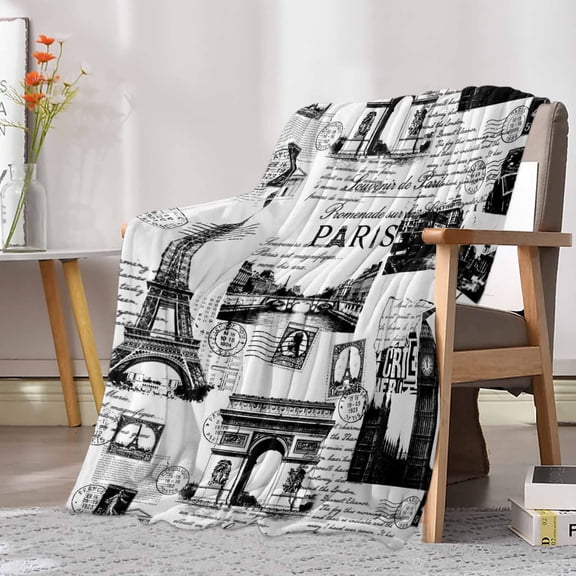 Fleece Blanket Vintage Paris Gray Architectural Blankets, Soft Cozy Warm Flannel Throw Blanket, Modern Abstract Art Blanket for Bed Couch Sofa,30x40In