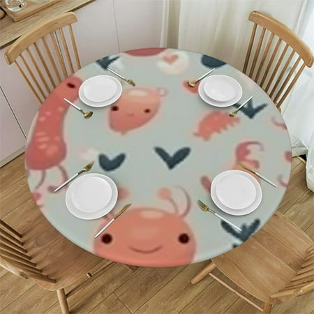 

Sheronv Hearts Round Table Cover Stain Resistant Washable Indoor Outdoor Tablecloth Kitchen Dining Wedding Parties 100% Polyester with Elastic Edge Table Cloth 46 -50