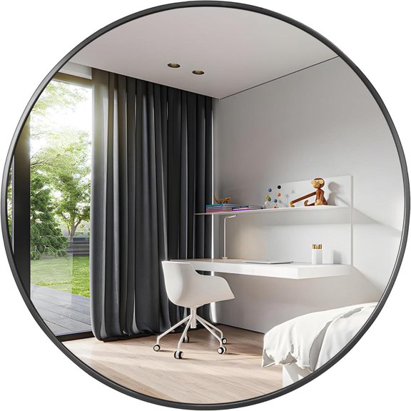 Mirrasia 42.2" Round Wall Mirror with Metal Frame, Black