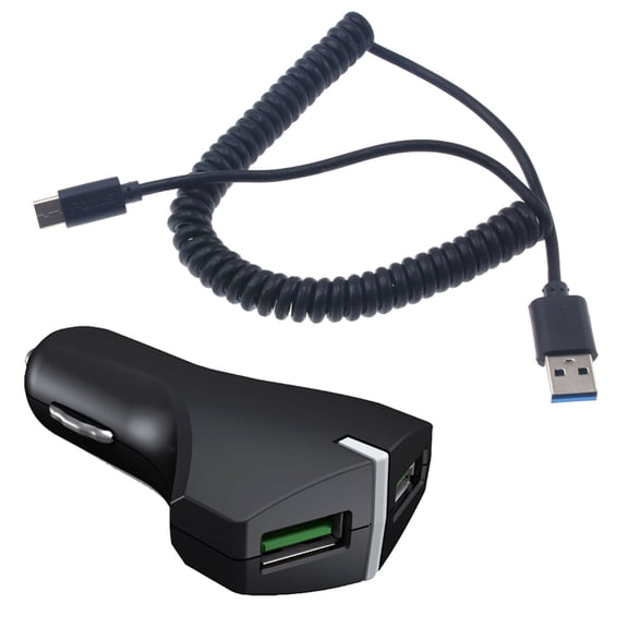 Car Charger For Verve Connect, ZMax 11 - 36W Fast 2-Port USB Coiled Cable Type-C Quick Charge DC Socket Power Adapter USB-C Cord for Consumer Cellular Verve Connect, ZMax 11