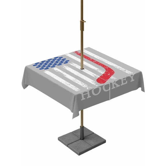 4th of July Outdoor Tablecloth with Umbrella Hole and Zipper Hockey Sports Square Tablecloths 54x54 Inch Waterproof Grey American Flag Patio Table Cover for Outdoor Tables Picnic BBQS Party Decor
