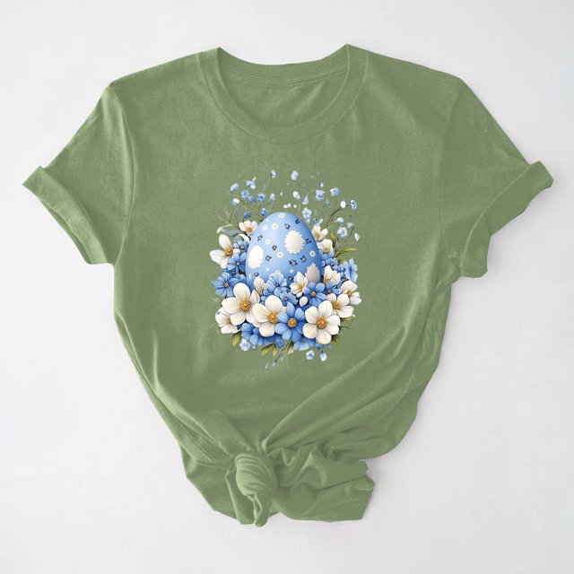 UPPADA Femmes Easter Oeufs Imprimé T-Shirts Heureux Easter Graphique Bunny Lapin Mignon T-Shirts Manches Courtes Décontracté Col Rond T-Shirts Été Basique Coupe Régulière Chemises Vert,TG