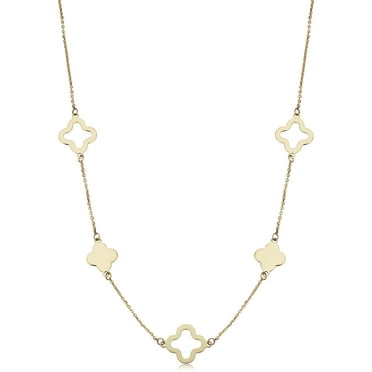 KoolJewelry 14k Yellow Gold Four Leaf CLover Station Necklace (18 inch) | Jewelry for Women