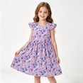 thumbnail image 5 of Aline Floral Dress Girls Ruffle Sleeve Casual Cute Summer Dresses Cotton Going Out Trendy Outfits Purple, 6 Years, 5 of 7