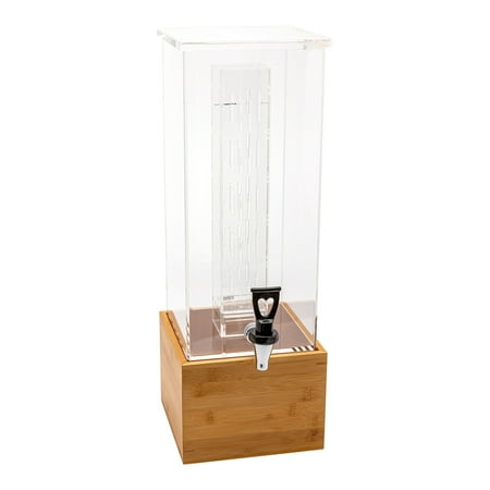 Bev Tek 2 gal Square Clear Acrylic Beverage Dispenser - Infusion Core, Bamboo Base - 9 3/4" x 8 1/2" x 22 3/4" - 1 count box - Restaurantware