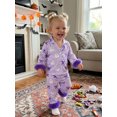 thumbnail image 4 of RUINIXCW Toddler Baby Girl Boy Halloween Silk Satin Pajama Set Little Girls PJS Fall Winter Sleepwear Striped Button Down Long Sleeve Shirt Pants Set, 4 of 10