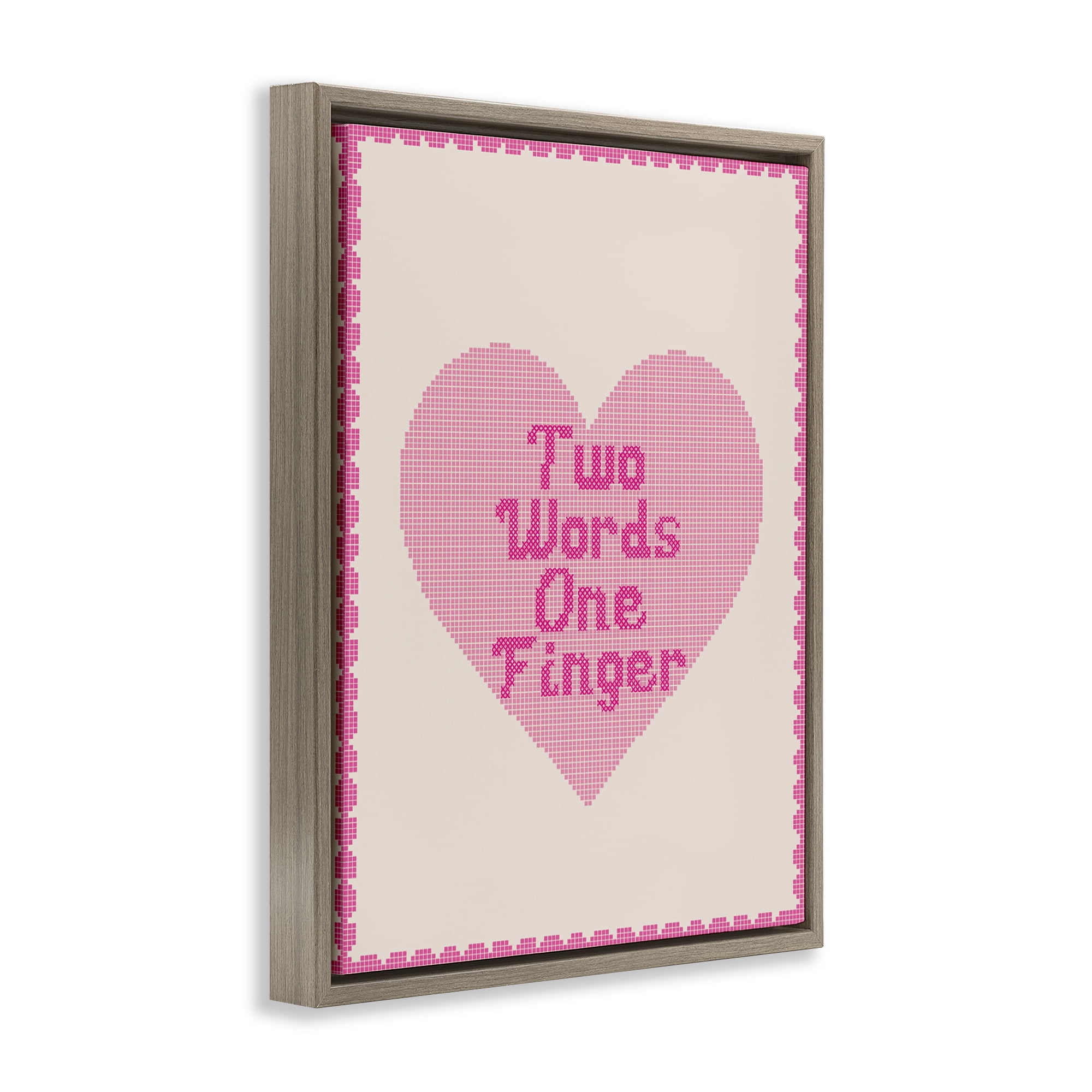 Stupell Industries Two Words One Finger Heart Brown Framed Floater Canvas Wall Art, design by Lil' Rue