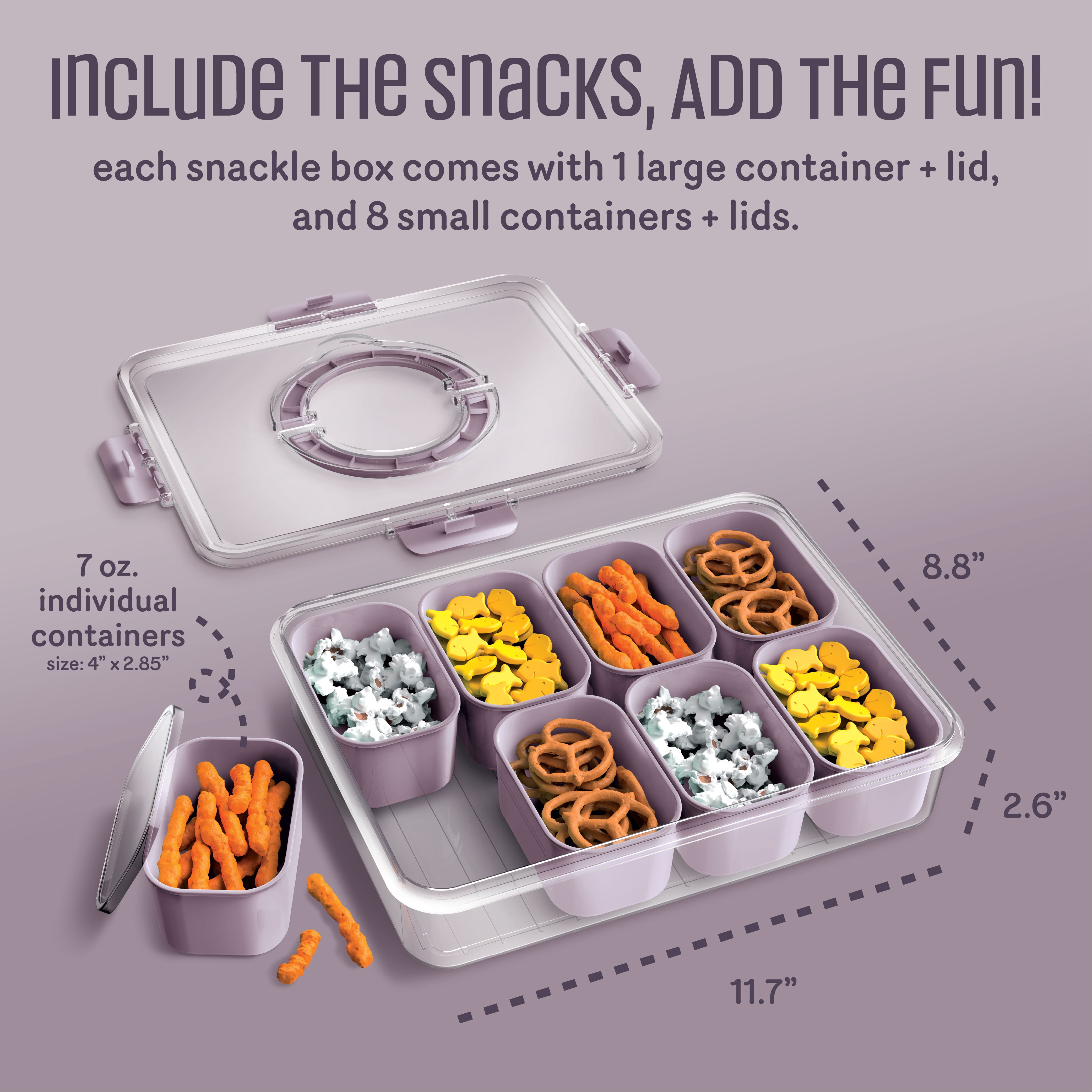 Cook With Color 8-Compartment Snackle Box Food Storage Carrier and Container, Charcuterie Container, Divided Serving Tray with Lids and Handle, Purple, Portable and Dishwasher Safe