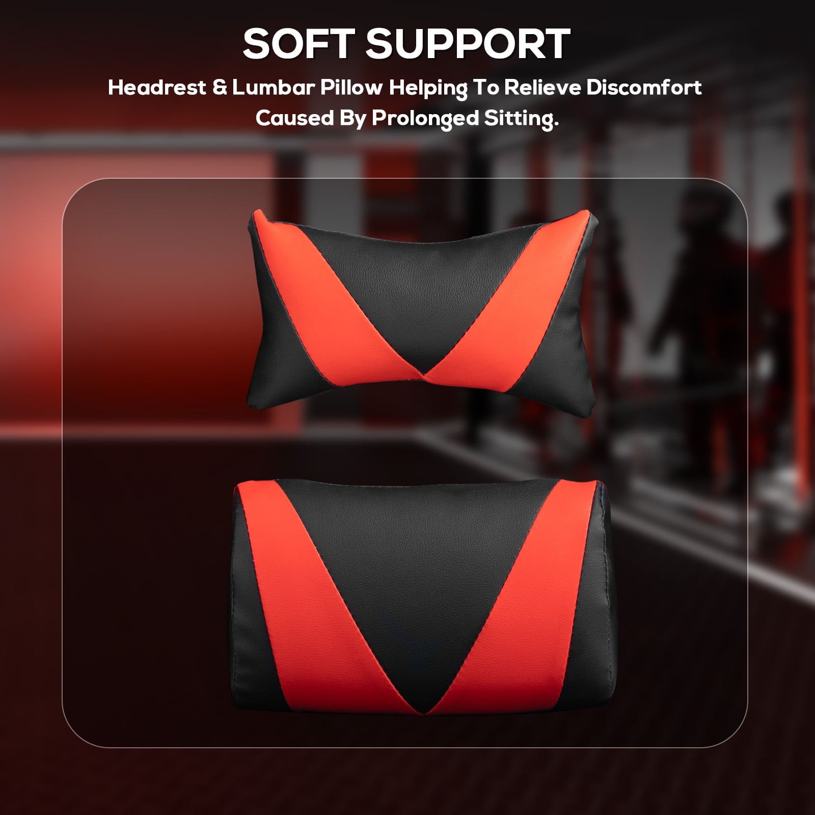 Supllueer Adjustment Gaming Red Seat Pu Leather With Headrest & Lumbar Support Cushion For Racing Simulator Cockpit Wheel Stand.Excluding electronic devices
