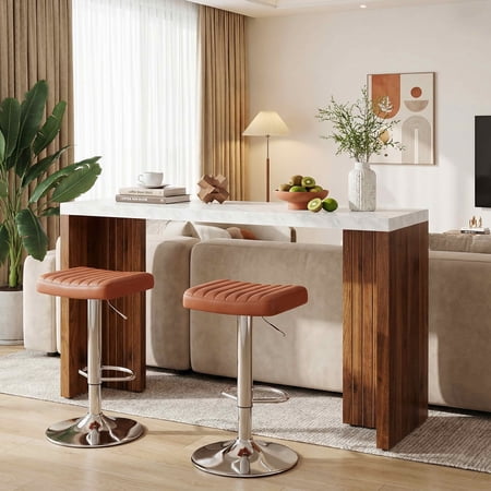 MAYEERTY 55.12" Minimalist Bar Table, Faux Marble Top & Dark Walnut Legs, 36.02" Height Heavy-Duty Home Bar Unit