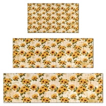 Beige Sunflower Cluster Pattern Kitchen Rugs Sets Of 3,Kitchen Runner Rugs Non Skid Washable,Decorative Kitchen Floor Mats for Kitchen,Sink,Laundry,17"x30"  17"x47"   17"x59"